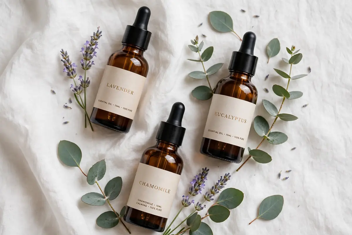 Lavender, eucalyptus and chamomile essential oils
